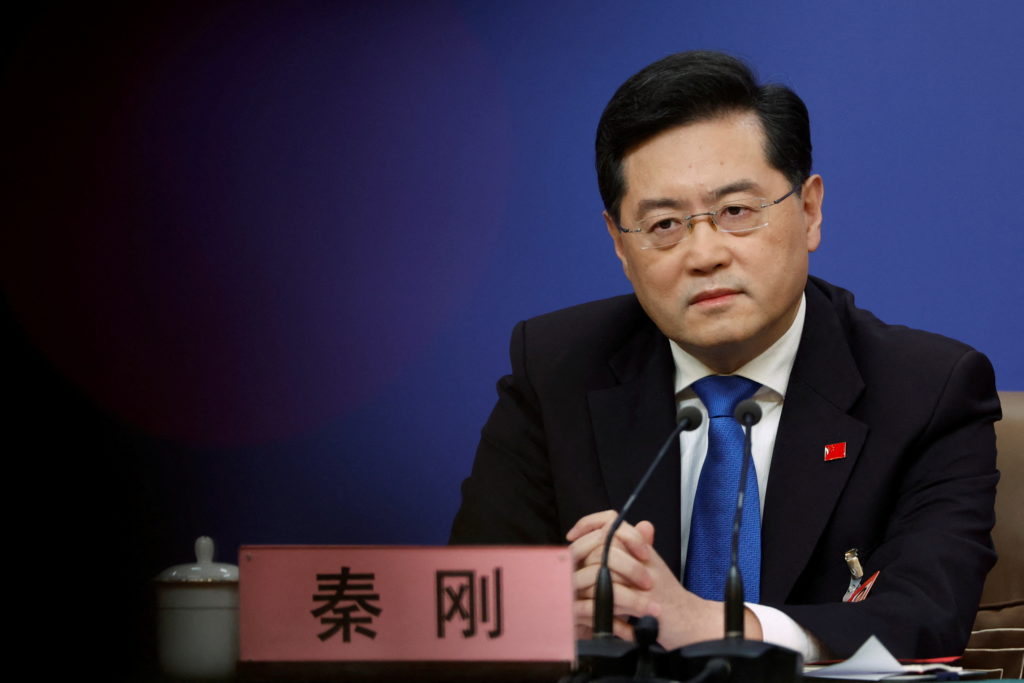 Chinese Foreign Minister Qin Gang attends a news conference on the sidelines of the National People's Congress (NPC) in Be...